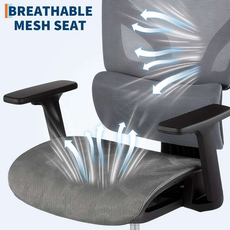 Ergonomic Oversized Office Chair - 440LBS, Adjustable, 3D Armrests, Gray gallery