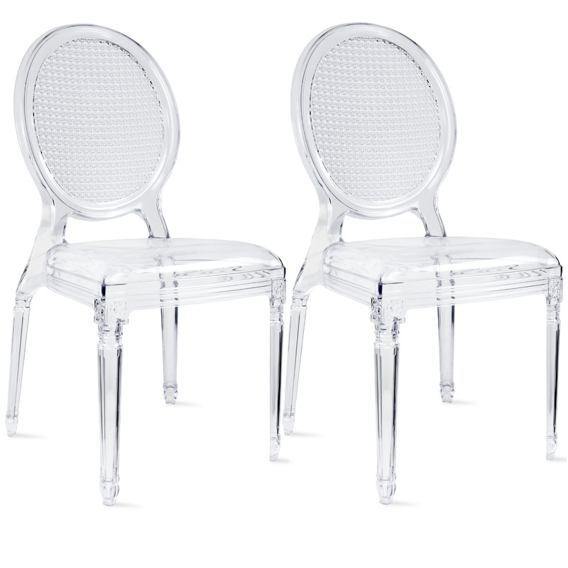 Set Of 2 Stackable Transparent Molded with Oval Back Armless Side Dining Chair