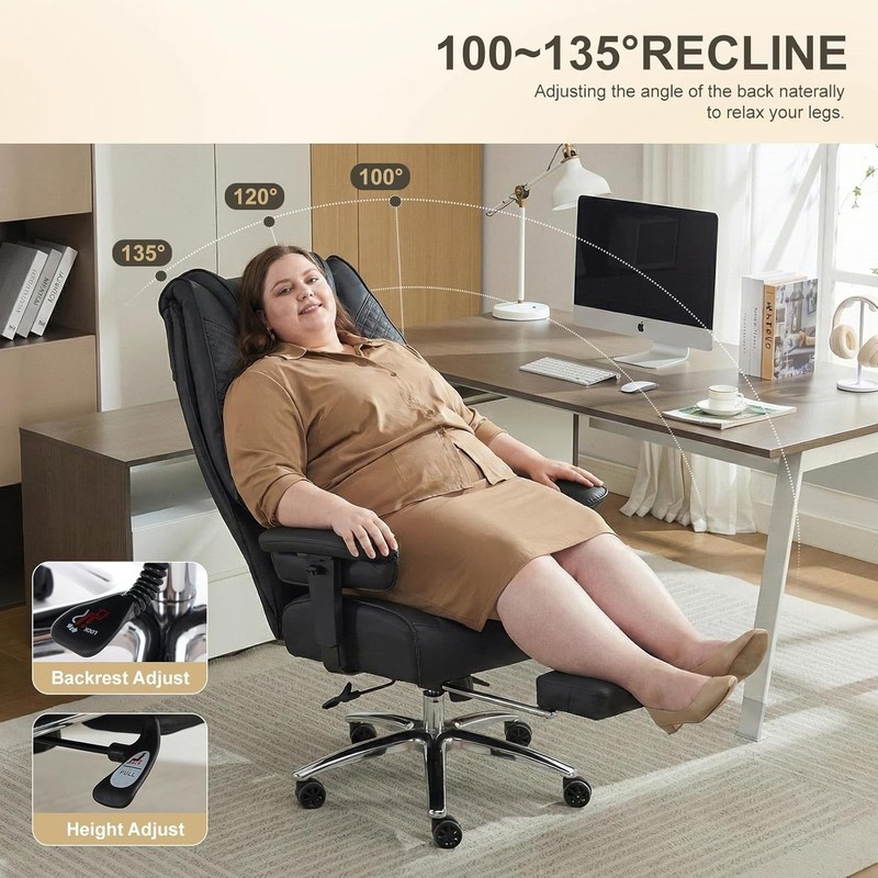 Big and Tall Office Chair 400lbs Wide Seat, Leather High Back Executive Offic... gallery