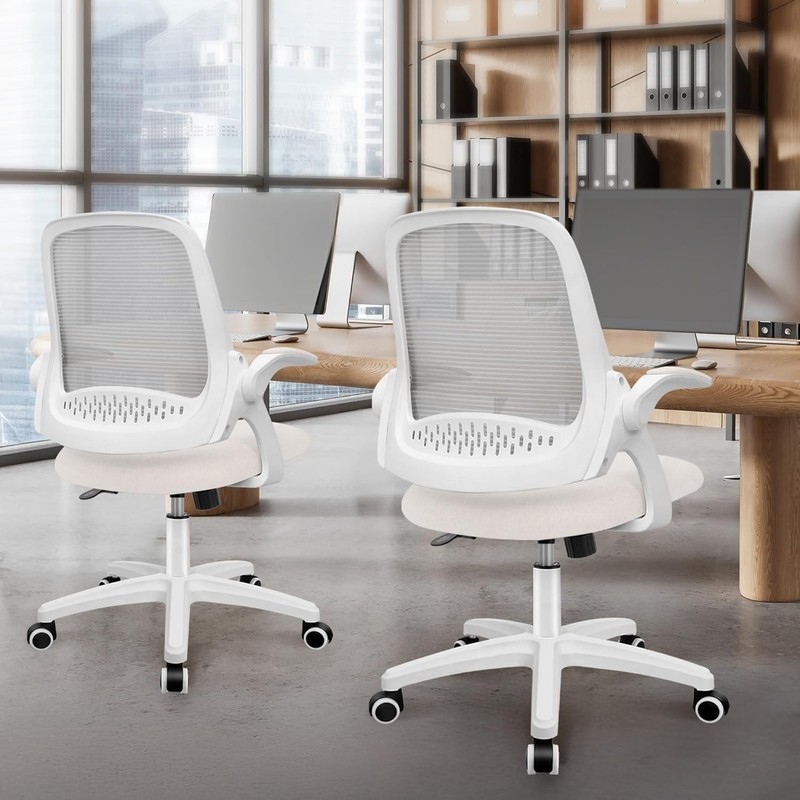 Compact Ergonomic Computer Chair with Adjustable Height & Swivel Action – Ivory gallery
