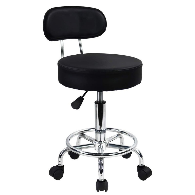 KKTONER PU Leather Rolling Stool Mid-Back with Footrest Height Adjustable Off…