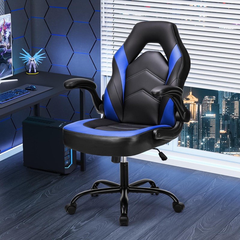 Computer Video Game Desk Chair - Ergonomic Comfy Lumbar , PU Leather with Fli... gallery