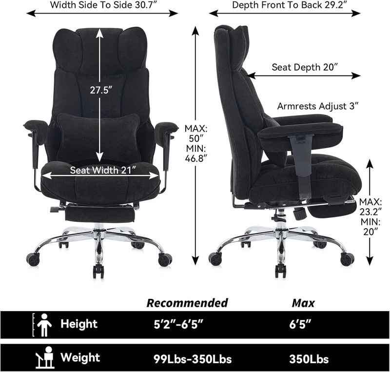 Executive Office Chair, Soft-Cushioned Computer Chair with Foot Rest, Fabric Hom gallery