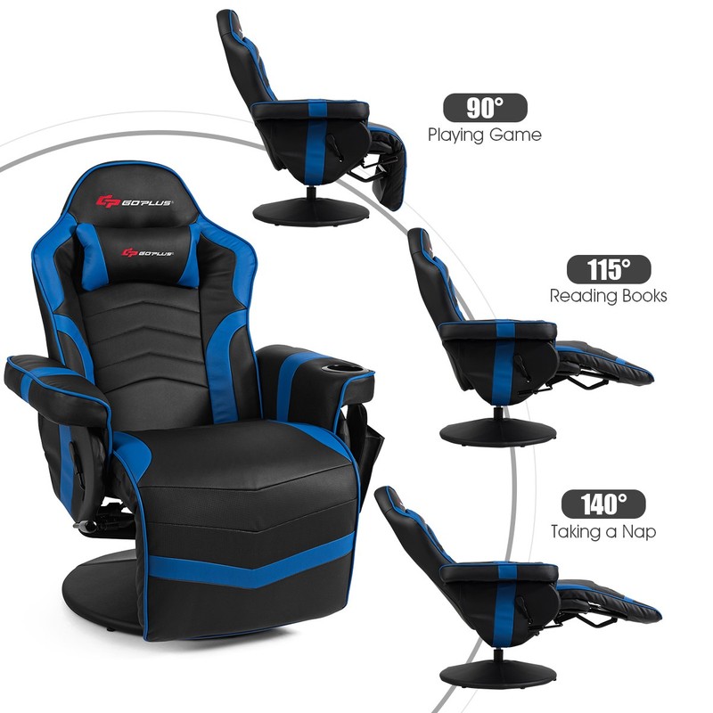 Massage Gaming Recliner Reclining Home Chair Swivel w/Cup Holder & Pillow Blue gallery