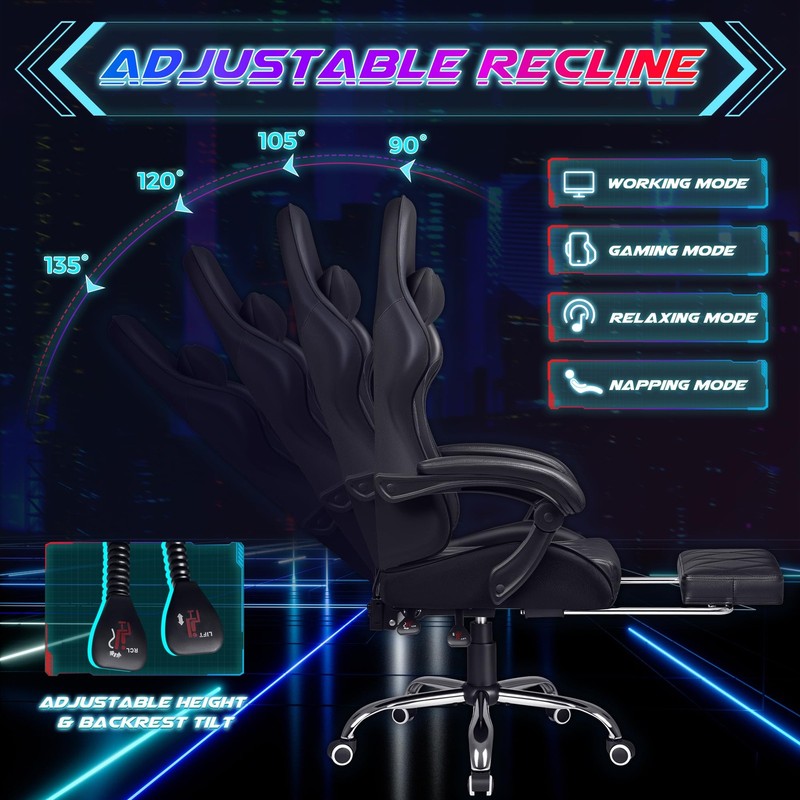 Shahoo Gaming Chair with Footrest and Massage Lumbar Support, Computer Game Chai gallery