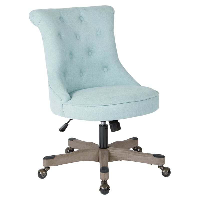 Pemberly Row Tufted Office Chair in Mint Blue Fabric with Gray Wood Base