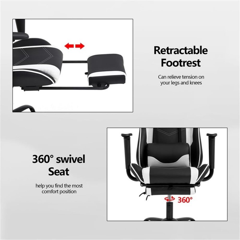 Pemberly Row Faux Leather Swivel Gaming Chair in White and Black gallery
