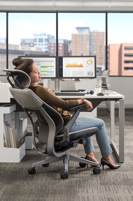 NEW Steelcase Adjustable Leap Desk Chair + Headrest - Rocky Leather Black frame gallery
