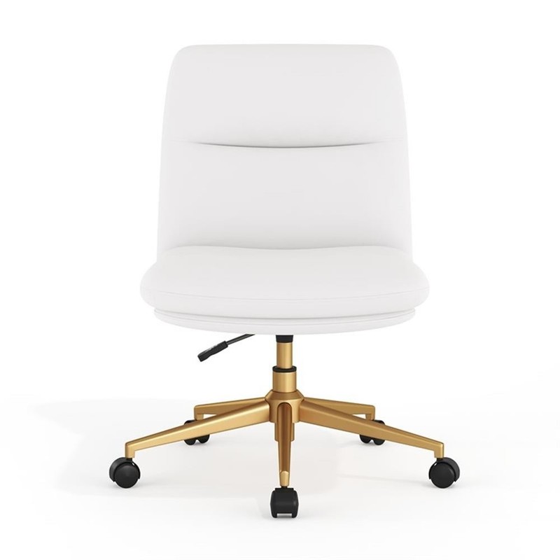Scranton & Co Mid-Back Padded LeatherSoft Swivel Office Chair in White/Gold gallery
