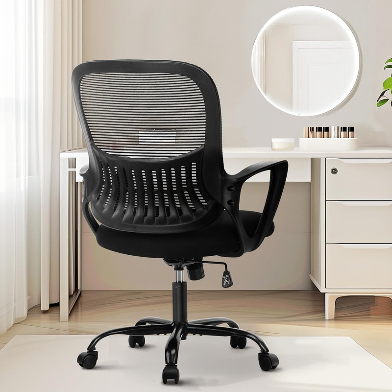 Sweetcrispy Ergonomic Mid-Back Mesh Home Office Desk Chair with Wheels, Lumbar S