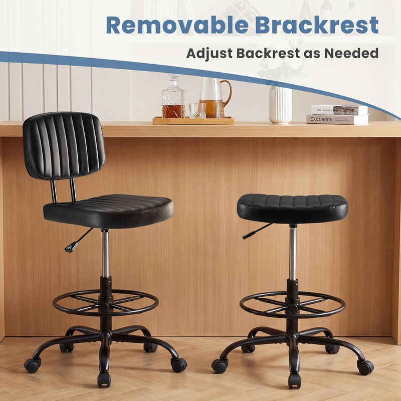 Ergonomic Armless Drafting Chair with Adjustable Footrest Ring, Black gallery