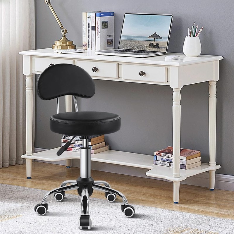 Rolling Stool with Mid Back Height Adjustable Chair PU Leather Swivel Chair w... gallery