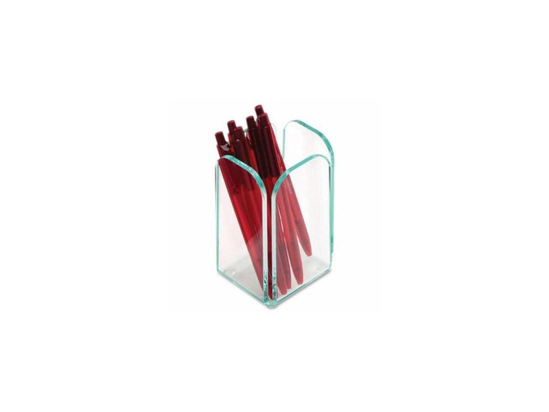 Lorell Transparent Pencil Cup 2-3/4"x2-3/4"x4-3/4" CL/Green 80656 gallery