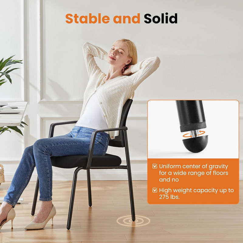 Ergonomic Mesh Back Stacking Chairs with Fabric Seat - Set of 2, Black gallery