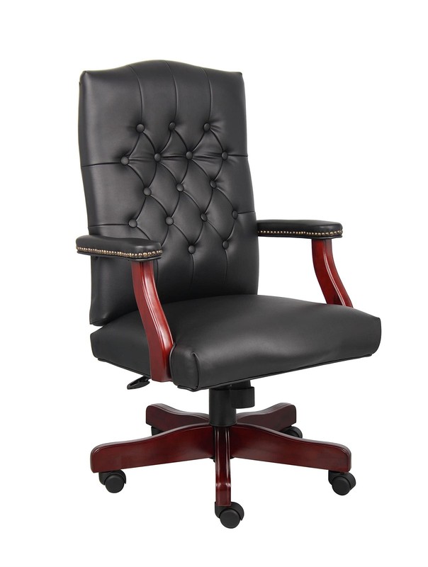 Pemberly Row Traditional High Back Faux Leather Tufted Executive Chair in Black
