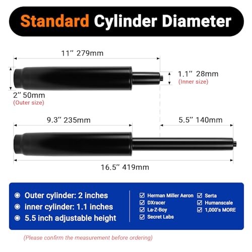 11 Inches-16.5 Inches Office Chair Gas Cylinder Replacement Kit - 5.5" Stroke gallery