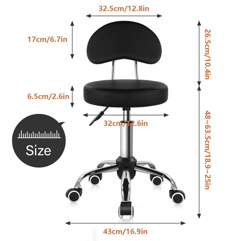 Rolling Stool with Mid Back Height Adjustable Chair PU Leather Swivel Chair w... gallery