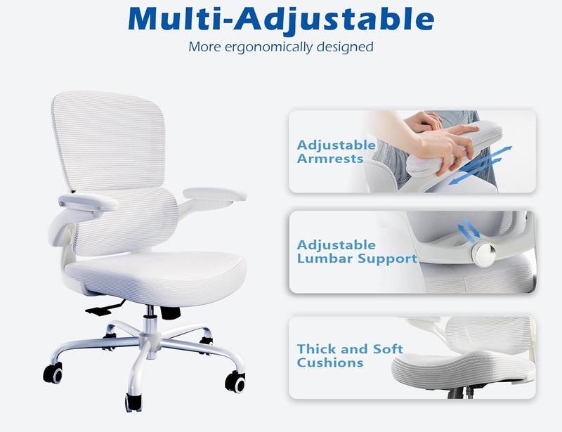 White Leather Ergonomic Office Chair with Flip Up Armrests gallery
