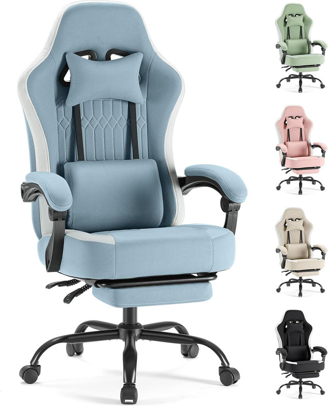 Ergonomic Gaming Chair with Footrest, Lumbar Support, and 360° Swivel Wheels