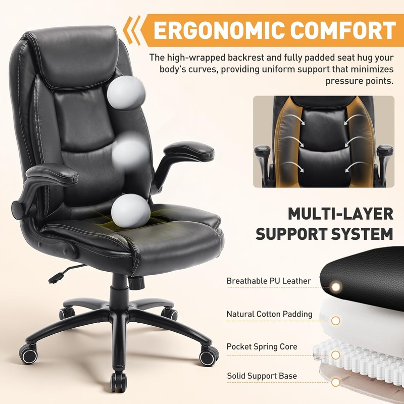300LBS PU Leather High-Back Executive Office Chairs, Heavy Duty Home Ergonomi... gallery