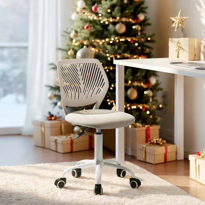 Beige Adjustable Desk Chair for Teens, Students Study & Gaming with Wheels