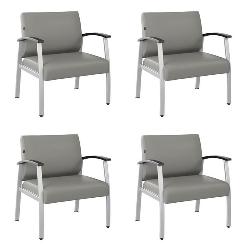 Pemberly Row Set of 4 Waiting Room Guest Chairs in Light Gray Vinyl