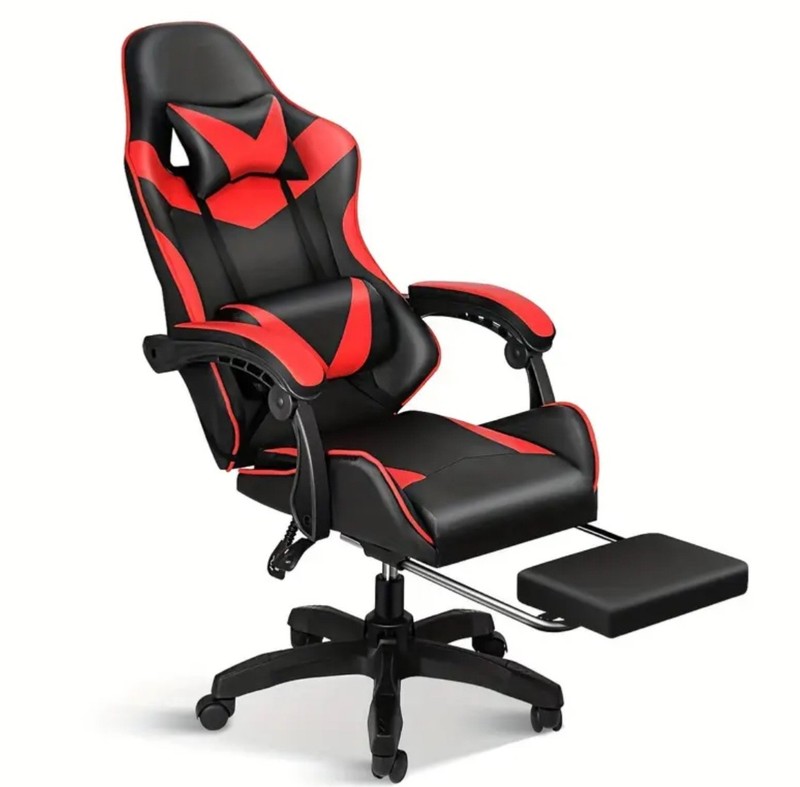 Simple Deluxe Computer Gaming Chair with Footrest – Red
