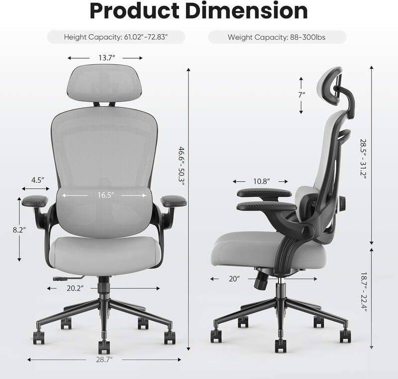 Executive Office Ergonomic Desk Chair, 300 LBS Home Mesh Chairs with Wheels, 2D gallery