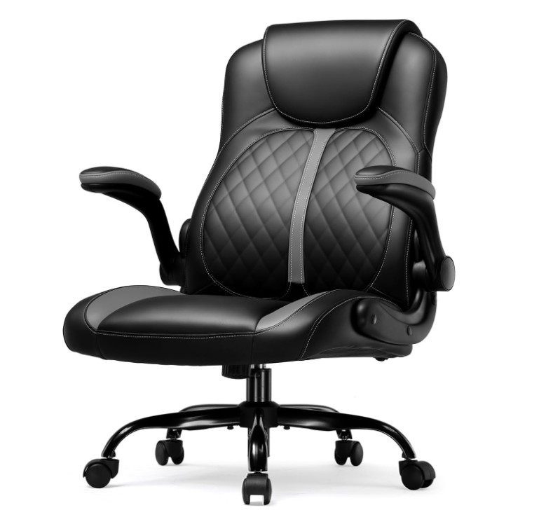 GTRACING Office Chair w/ Lumbar Support, Flip-Up Arms, Height Adj, PU Leather