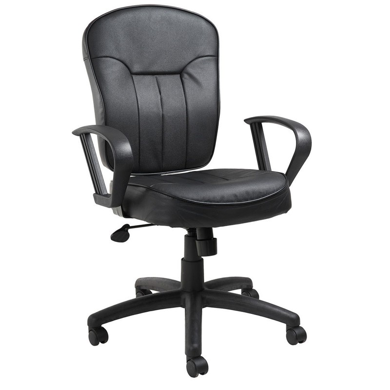 Boss Black Leatherplus Task Chair With Loop Arms – B1562
