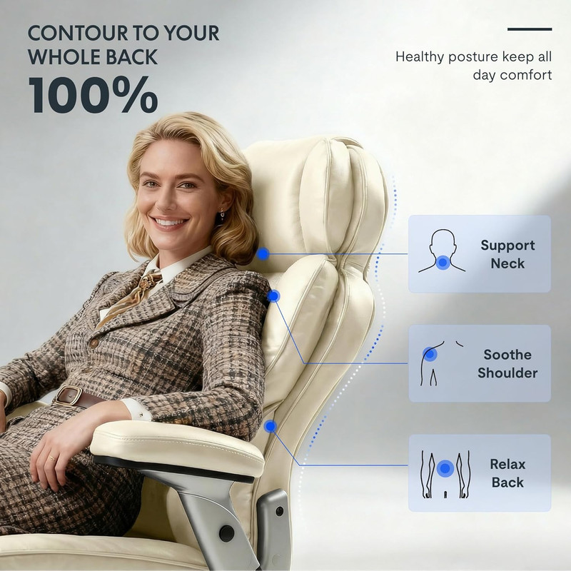 Big & Tall 600Lbs Office Chair with Lumbar Support & 2D Armrests - Beige gallery