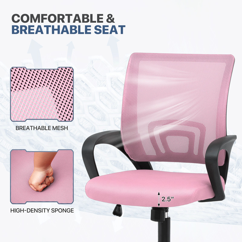1Pc Height Adjustable Swivel Computer Home Office Ergonomic Desk Mesh Chair Pink gallery