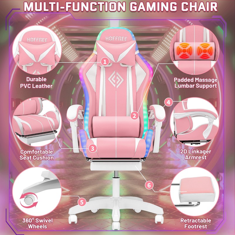 LED Computer Gaming Chair W/ Speaker Ergonomic Office Swivel Racing Chairs US gallery