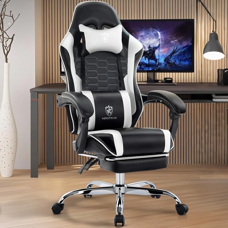 Gaming Chair Computer Office Chair with Footrest Massage Lumbar Support and Gel gallery