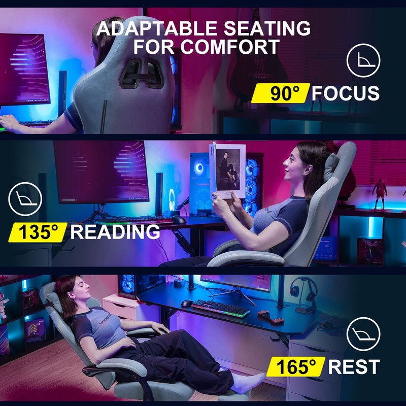 GTPLAYER Gaming Chair with Pocket Spring Cushion, Linkage Armrests & Footrest, E gallery
