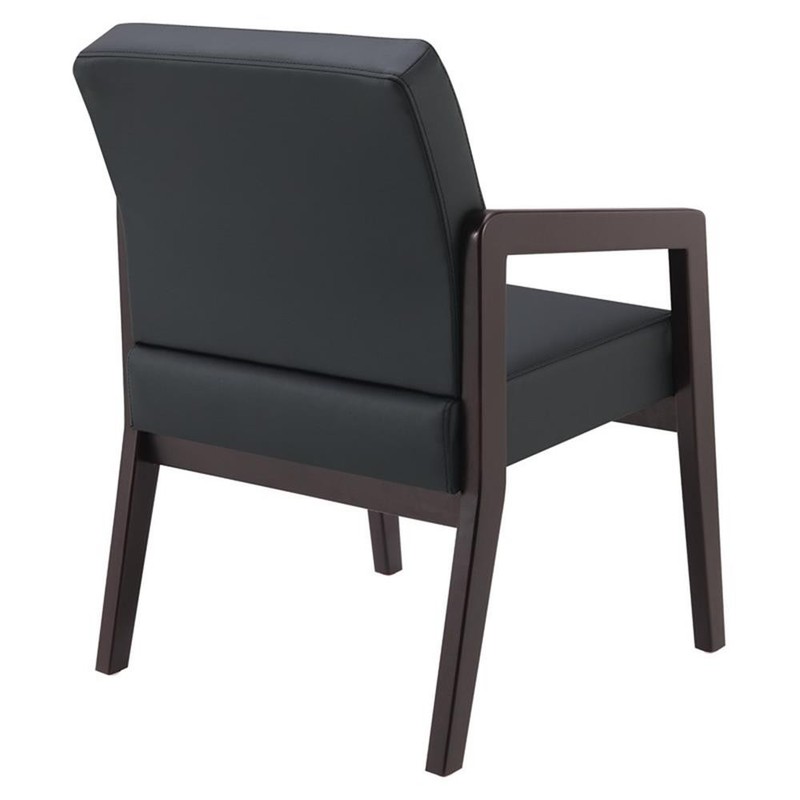 Scranton & Co Black Faux Leather Visitor Chair with Espresso Wood Finish gallery