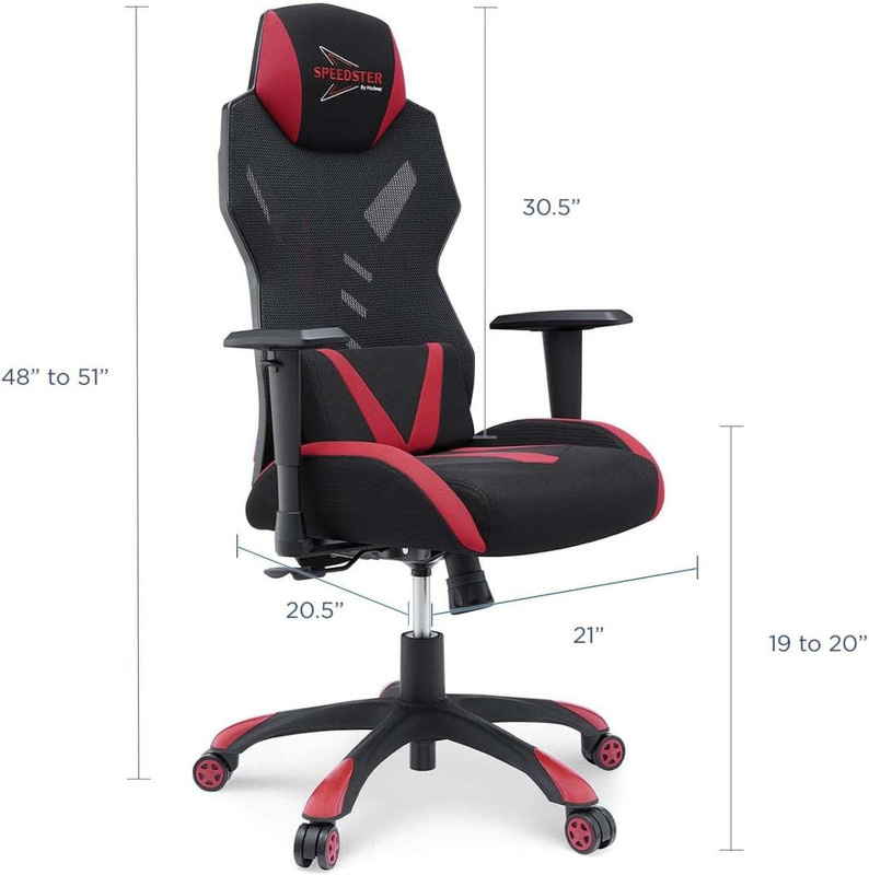 Speedster Ergonomic Gaming Chair - Black and Red Mesh Design gallery