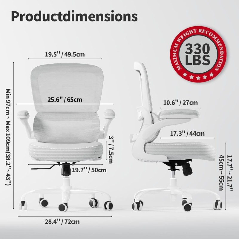 White Leather Ergonomic Office Chair with Flip Up Armrests gallery