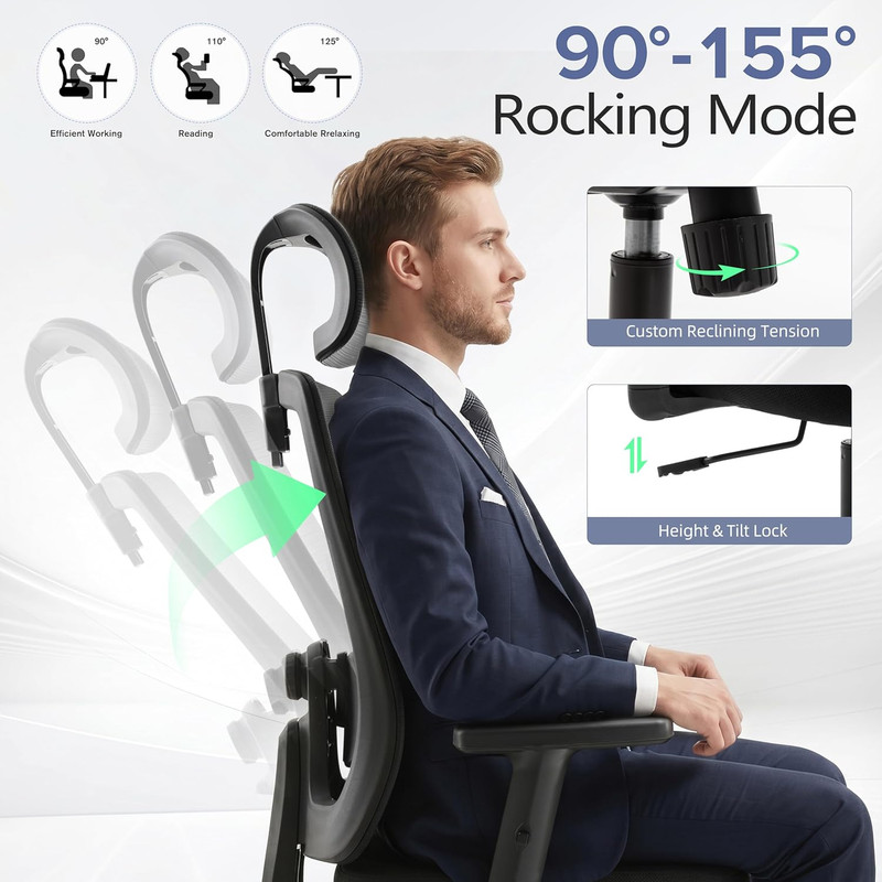Ergonomic Mesh Office Chair with Headrest and Adjustable Flip-Up Arms gallery