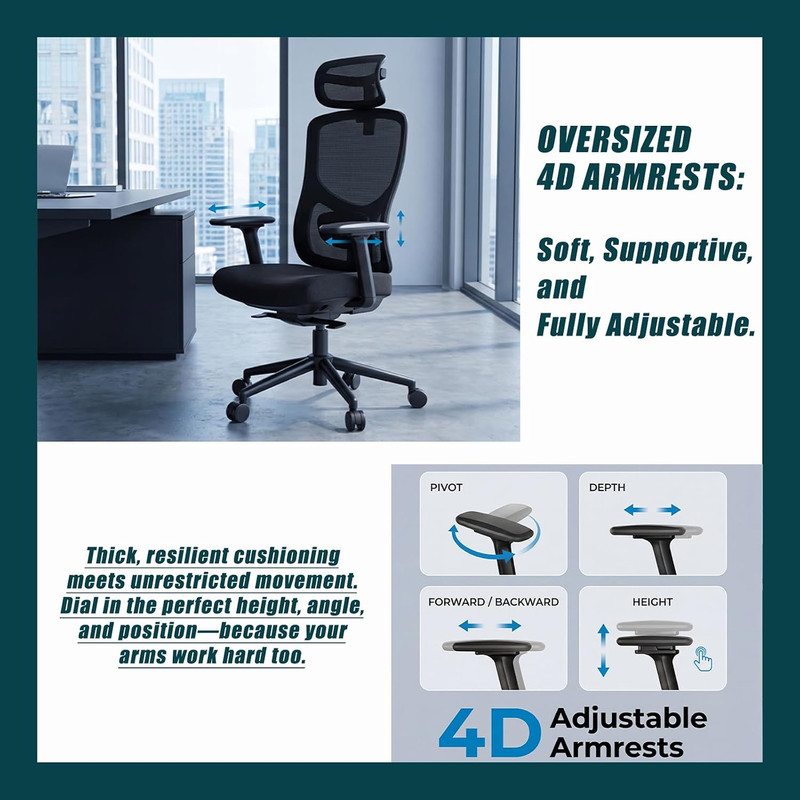 Ergonomic Office Chair with Quick-Plug Height Adjustable Backrest, 4D Armrests & gallery
