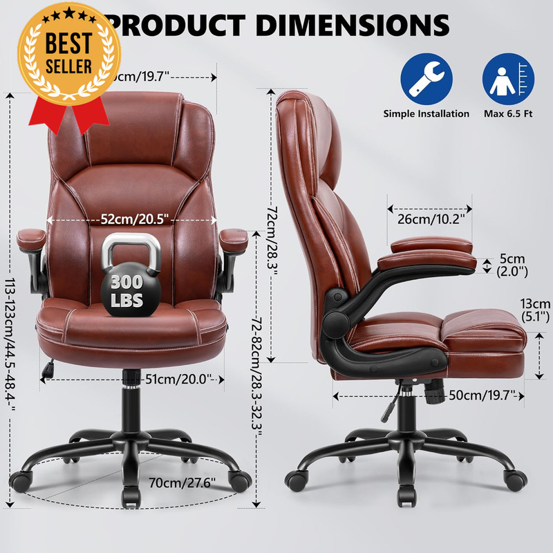 PU Leather Mid-Back Office Chair Adjustable Swivel Rolling Flip Armrests gallery