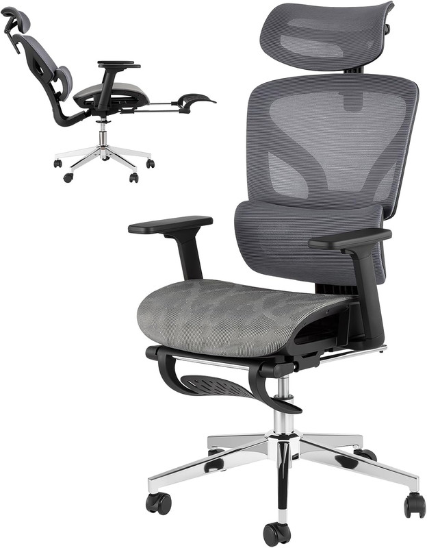 Ergonomic High Back Mesh Office Chair with Footrest & Adjustable Armrests