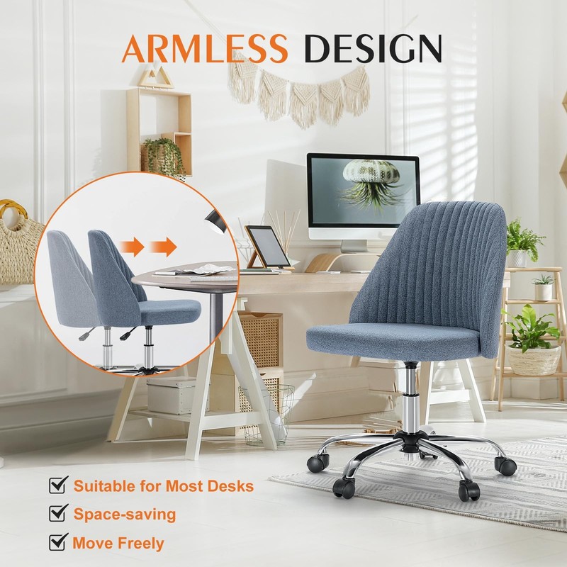 Armless Vanity Chair, Cute Comfy Home Office Desk Chair with Wheels, Modern U... gallery
