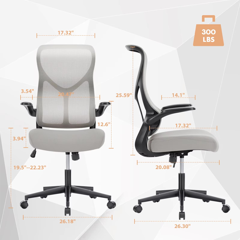 Ergonomic Mesh Office Chair, Lumbar Support, High Back, Swivel, Flip-Up Arms gallery