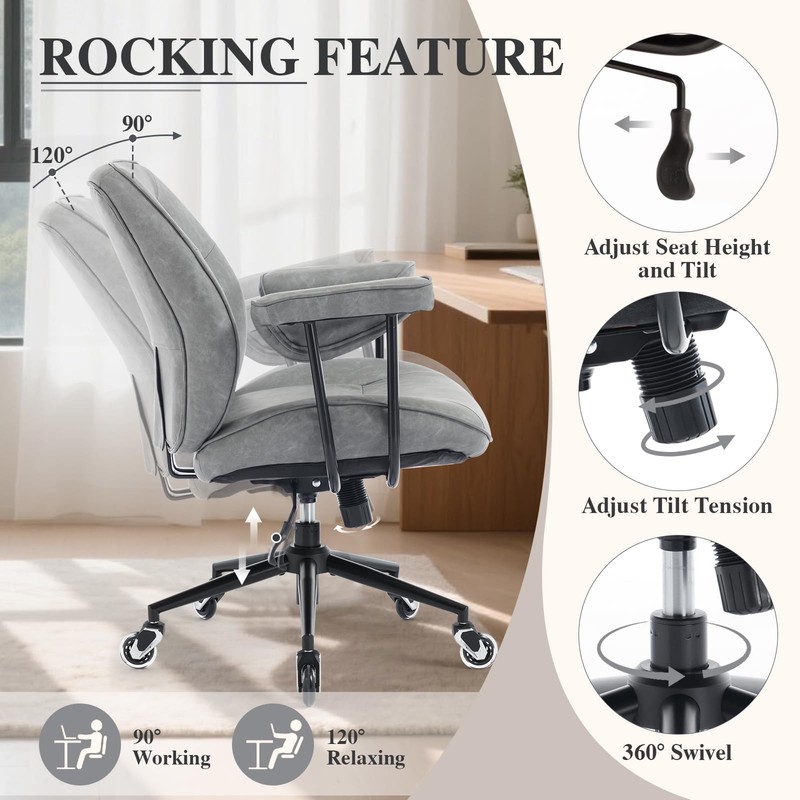 Home Office Desk Chair Retro Faux Leather Chair with Lumbar Support &Rubber W... gallery