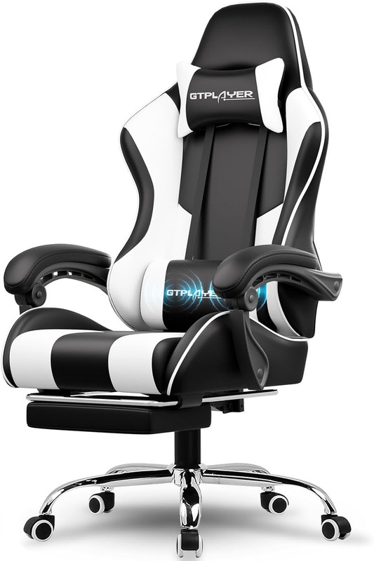 Chair, Computer Chair with Footrest and Lumbar Support, Height Adjustable Game C