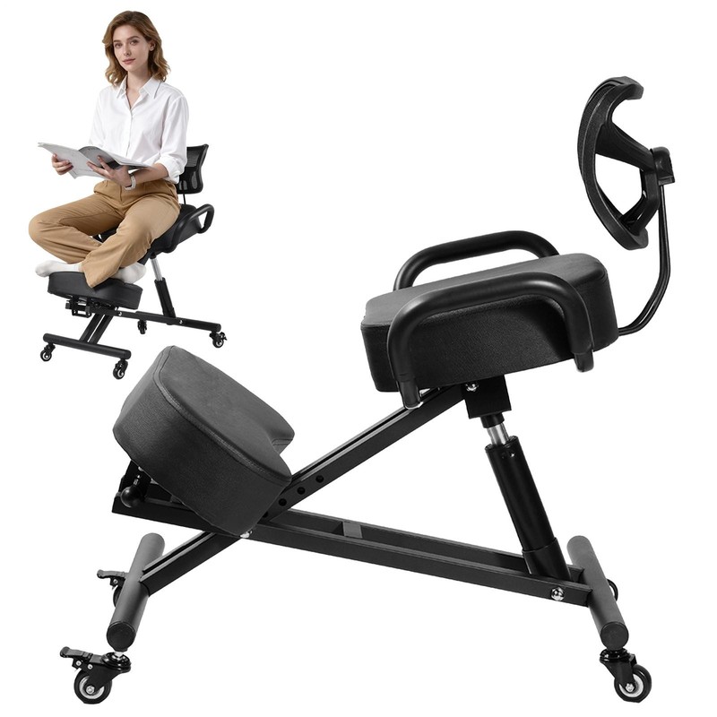Ergonomic Kneeling Chair with Backrest, Rolling Kneeling Chair for Home & Office
