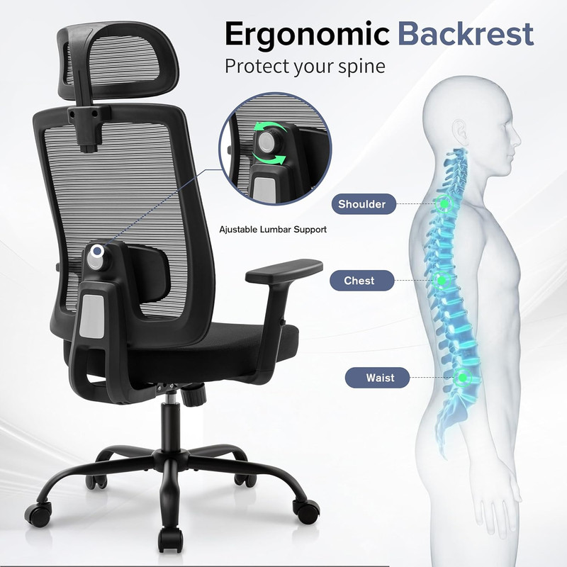 Ergonomic Mesh Office Chair with Headrest and Adjustable Flip-Up Arms gallery