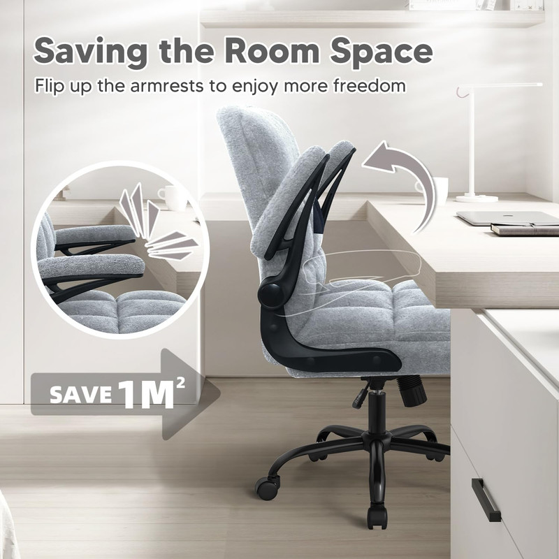 Ergonomic Rolling Office Chair with Flip-Up Armrests - Light Gray Teddy Fleece gallery