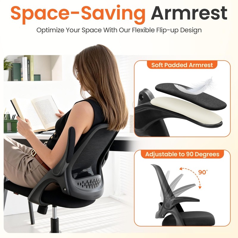 Ergonomic Mesh Office Chair with Flip-up Arms, Lumbar Support, Adjustable Height gallery